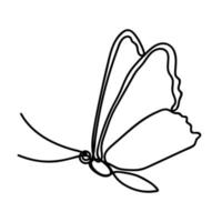 Single continuous line drawing of flying butterfly isolated on white background. One line vector illustration of insect.