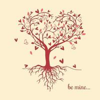 hermoso árbol con raíz en forma de corazón. silueta de árbol con hojas de corazón. el árbol de arte es hermoso para el diseño del día de San Valentín. ilustración vectorial