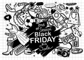 Black Friday sale hand lettering and doodles elements background vector