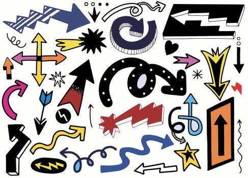 conjunto dibujado a mano de flecha diferente. diferentes iconos direccionales negros, colección de ilustraciones vectoriales para diseño web, aplicaciones móviles, interfaz y otros diseños, cada uno en una capa separada. vector