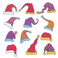 Big set of  Modern Santa Hats isolated on background. Vector santa claus hat colllection   ,Each on a separate layer.