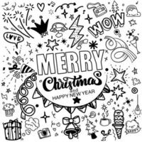 Cute hand drawn Christmas doodles,  set of Christmas design element in doodle style,Sketchy  hand drawn Doodle cartoon set of objects  on the Merry Christmas theme ,Each on a separate layer. vector