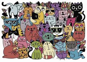 Hand drawn vector illustrations of Cats characters. Sketch style. Doodle, Different species of Cats , Vector Illustration for children ,Each on a separate layer.