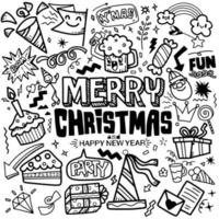 Set of Christmas design element in doodle style,Sketchy  hand dr vector