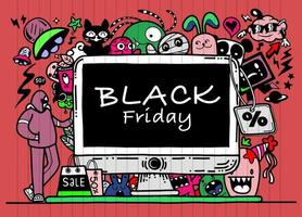 Black Friday sale hand drawn vector concept illustration.