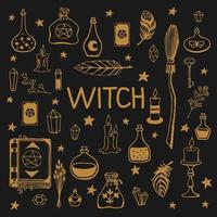 Witchcraft, magic background for witches and wizards. Hand drawn magic tools, concept of witchcraft. vector