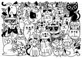 ilustraciones vectoriales dibujadas a mano de personajes de gatos. estilo de boceto garabatear vector