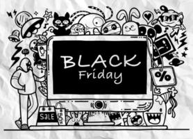 Black Friday sale hand drawn vector concept illustration.