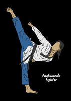 taekwondo girl doing kick vector