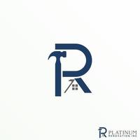 Simple letter or word R sans serif font with roof and hammer image graphic icon logo design abstract concept vector stock. Can be used as a symbol of renovation or initial.