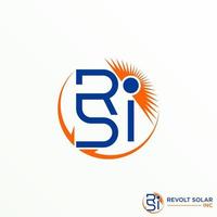 Letter or word RSI sans serif font with arrow and sun image graphic icon logo design abstract concept vector stock. Can be used as a symbol related to energy or solar cell