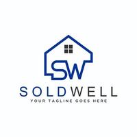 Simple House and letter or word SW font in block circle image graphic icon logo design abstract concept vector stock. Can be used as a symbol related to property or initial