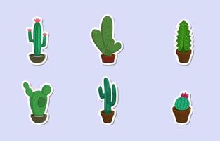 Set of Cactus Pot Sticker vector