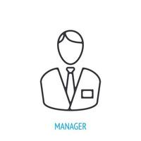 Office worker in a business suit. Outline icon. Vector illustration. Symbols of business, finance and office management. Thin line pictogram for user interface. Isolated white background