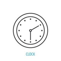 Wall clock with hour and minute hand. Outline icon. Vector illustration. Mechanical hand watch. Symbol of business and education. Thin line pictogram for user interface. Isolated white background