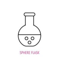 Sphere flask with acid for chemical laboratory. Outline icon. Vector illustration. Symbols of scientific research and education. Thin line pictogram for user interface. Isolated white background