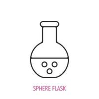 Sphere flask with acid for chemical laboratory. Outline icon. Vector illustration. Symbols of scientific research and education. Thin line pictogram for user interface. Isolated white background