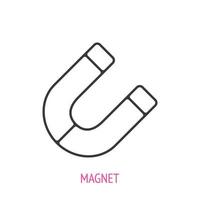 Horseshoe magnet. Outline icon. Vector illustration. Material that produces magnetic field. Symbols of physics and education. Thin line pictogram for user interface. Isolated white background