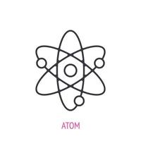 Atom with nucleus and electrons. Outline icon. Vector illustration. Symbols of scientific research, nucleus technology and education. Thin line pictogram for user interface. Isolated white background