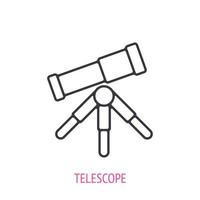 Telescope outline icon. Vector illustration. Optical instrument for observatory. Symbols of astronomy research and education. Thin line pictogram for user interface. Isolated white background