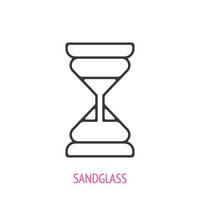 Sandglass outline icon. Vector illustration. Glass timer with sand for timing. Symbols of scientific research and education. Thin line pictogram for user interface. Isolated white background