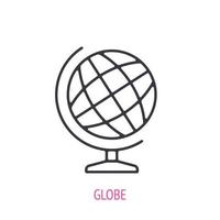 School geography globe. Outline icon. Vector illustration. Symbols of scientific research and education. Sphere layout of earth. Thin line pictogram for user interface. Isolated white background