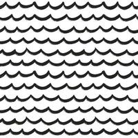 Hand drawn grunge ink textured brush stroke wave seamless pattern background. Modern trendy vector ornament with waved line. Abstract sea backdrop, wallpaper print. Simple black and white abstract