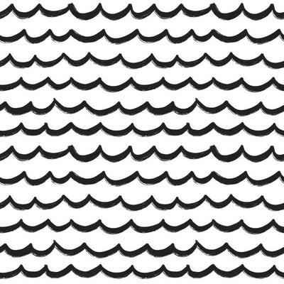 Hand drawn grunge ink textured brush stroke wave seamless pattern background. Modern trendy vector ornament with waved line. Abstract sea backdrop, wallpaper print. Simple black and white abstract