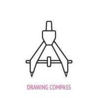 Drawing compass or pair of compasses. Outline icon. Vector illustration. Technical drawing instrument for mathematics or navigation. Thin line pictogram for user interface. Isolated white background