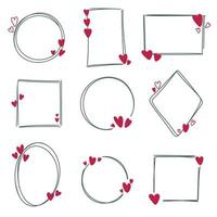 Hand drawn frames with hearts set Flat isolated illustration vector