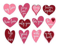 Hearts with quotes about love set vector