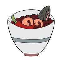 Tom yam soup Thai food with shrimp and mussels. vector illustration.