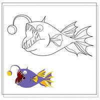 Page of the coloring book, fish. Color version and sketch. Coloring book for children. Vector illustration isolated on a white background