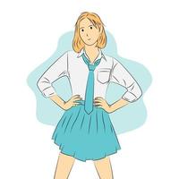 ilustración de dibujos animados de personaje de mujer joven con uniforme escolar vector