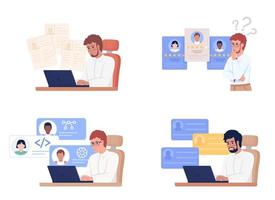 Recruiters comparing job candidates semi flat color vector characters set. Editable figures. Full body people on white. Simple cartoon style illustration pack for web graphic design and animation