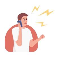 Fighting with partner over phone 2D vector isolated illustration. Annoyed man shouting into smartphone flat character on cartoon background. Colorful editable scene for mobile, website, presentation