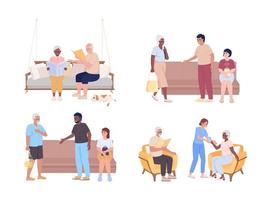 Caring for older adults semi flat color vector characters set. Aging seniors. Editable figures. Full body people on white. Simple cartoon style illustration pack for web graphic design and animation