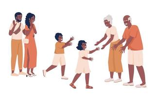 Siblings visiting grandparents for weekend semi flat color vector characters. Editable figures. Full body people on white. Simple cartoon style illustration for web graphic design and animation