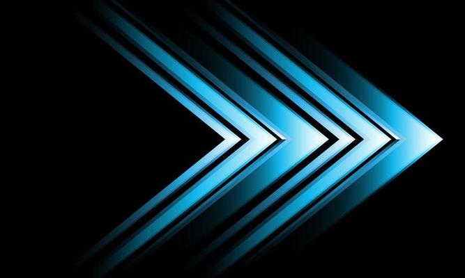Abstract blue metallic arrow direction geometric on black with blank space design modern technology futuristic background vector