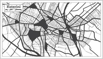 mapa de la ciudad de katerini grecia en color blanco y negro en estilo retro. esquema del mapa. vector