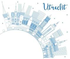 delinear el horizonte de la ciudad de utrecht, países bajos, con edificios azules y espacio de copia. vector