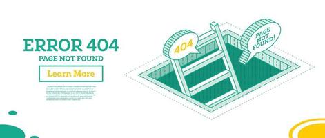 404 Error Web Page Concept. Isometric Stairs in Pit Isolated on White. Ladder in Hole. vector