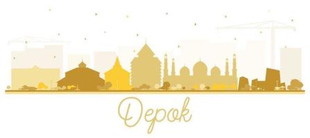 silueta del horizonte de la ciudad de depok indonesia con edificios dorados aislados en blanco. vector