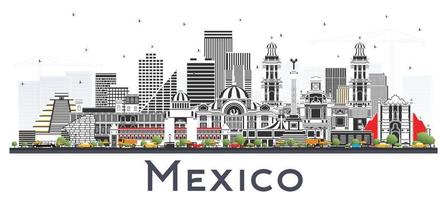 horizonte de la ciudad de méxico con edificios grises aislados en blanco. vector