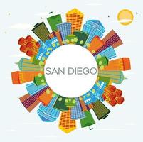 San Diego California City Skyline with Color Buildings, Blue Sky and Copy Space. vector