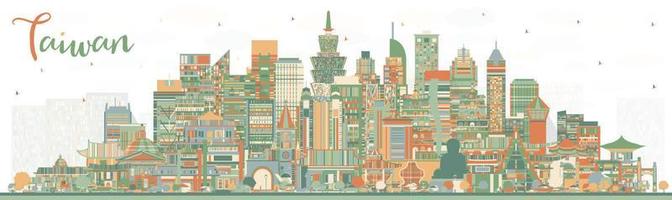 Taiwan City Skyline with Color Buildings. vector