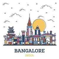 delinear el horizonte de la ciudad de bangalore india con edificios históricos de colores aislados en blanco. vector