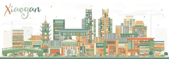 Xiaogan China City Skyline with Color Buildings. vector