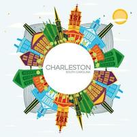 Charleston South Carolina City Skyline with Color Buildings, Blue Sky and Copy Space. vector