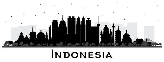 silueta del horizonte de las ciudades de indonesia con edificios negros aislados en blanco. vector